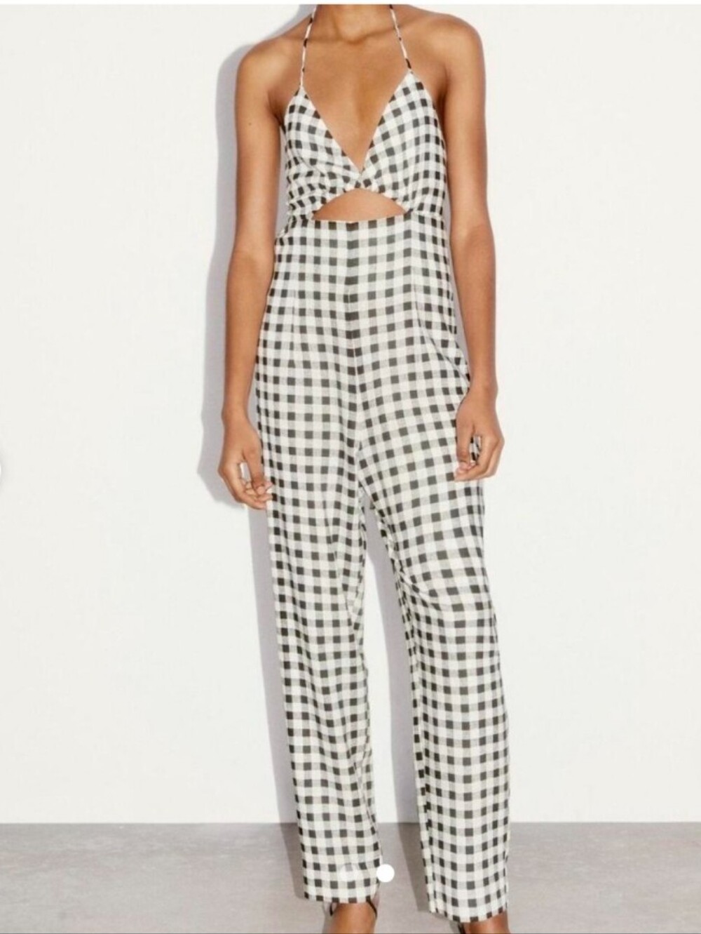 Zara Gingham checked jumpsuit overall with cut-out detail black white small